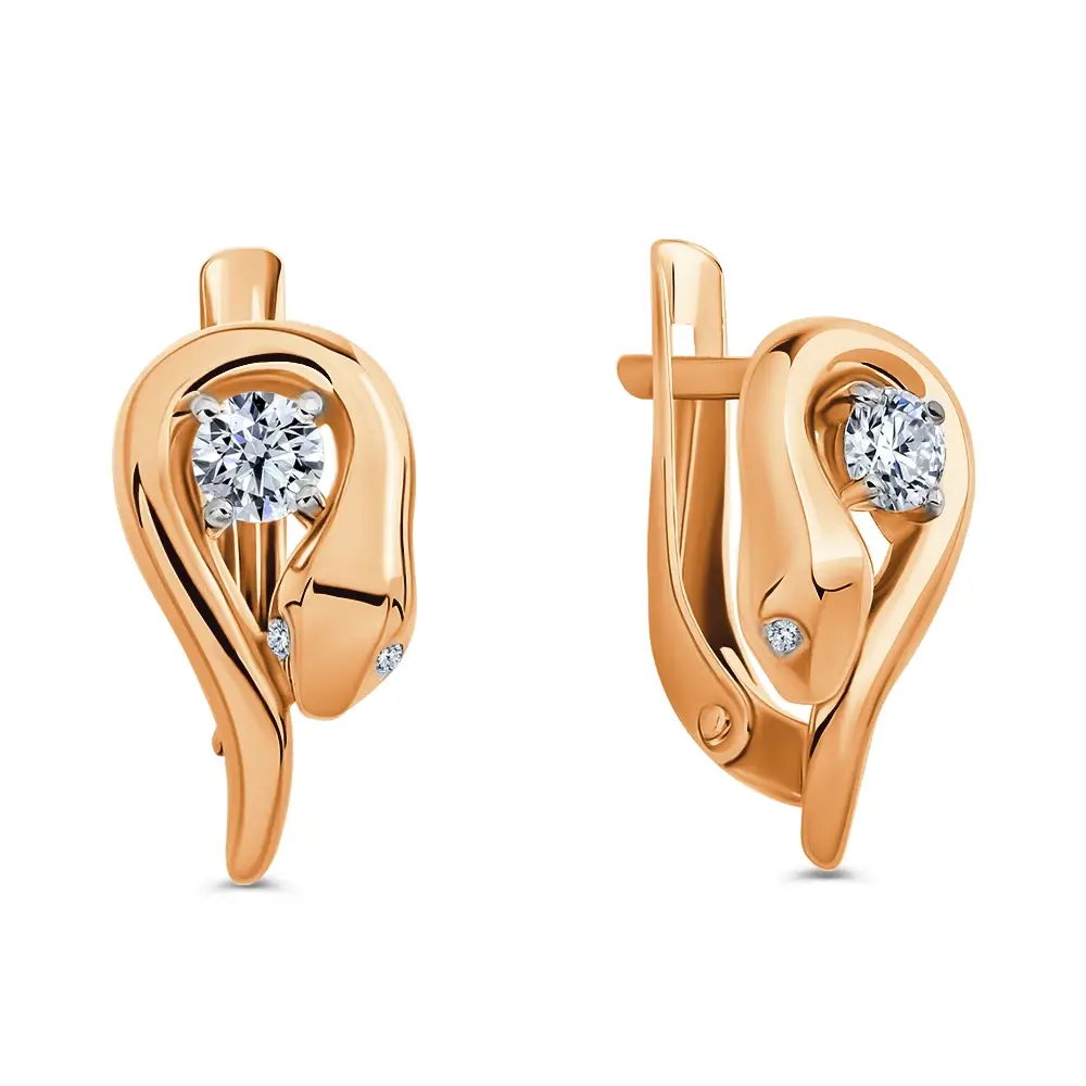 Серьги с фианитами из красного золота 375 пробы 1