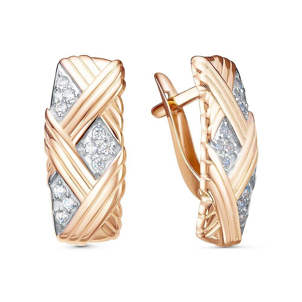 Серьги с фианитами из красного золота 585 пробы