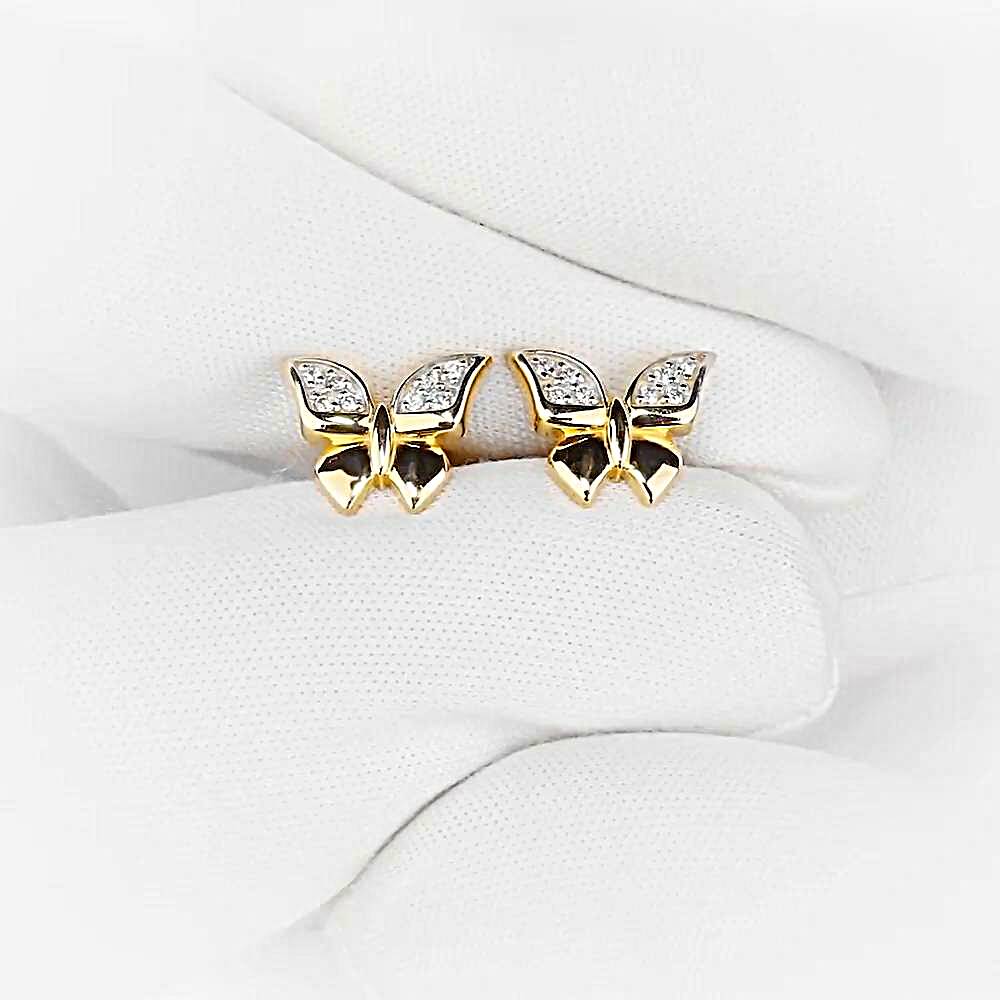 Серьги  Бабочка с фианитами из красного золота 375 пробы 1
