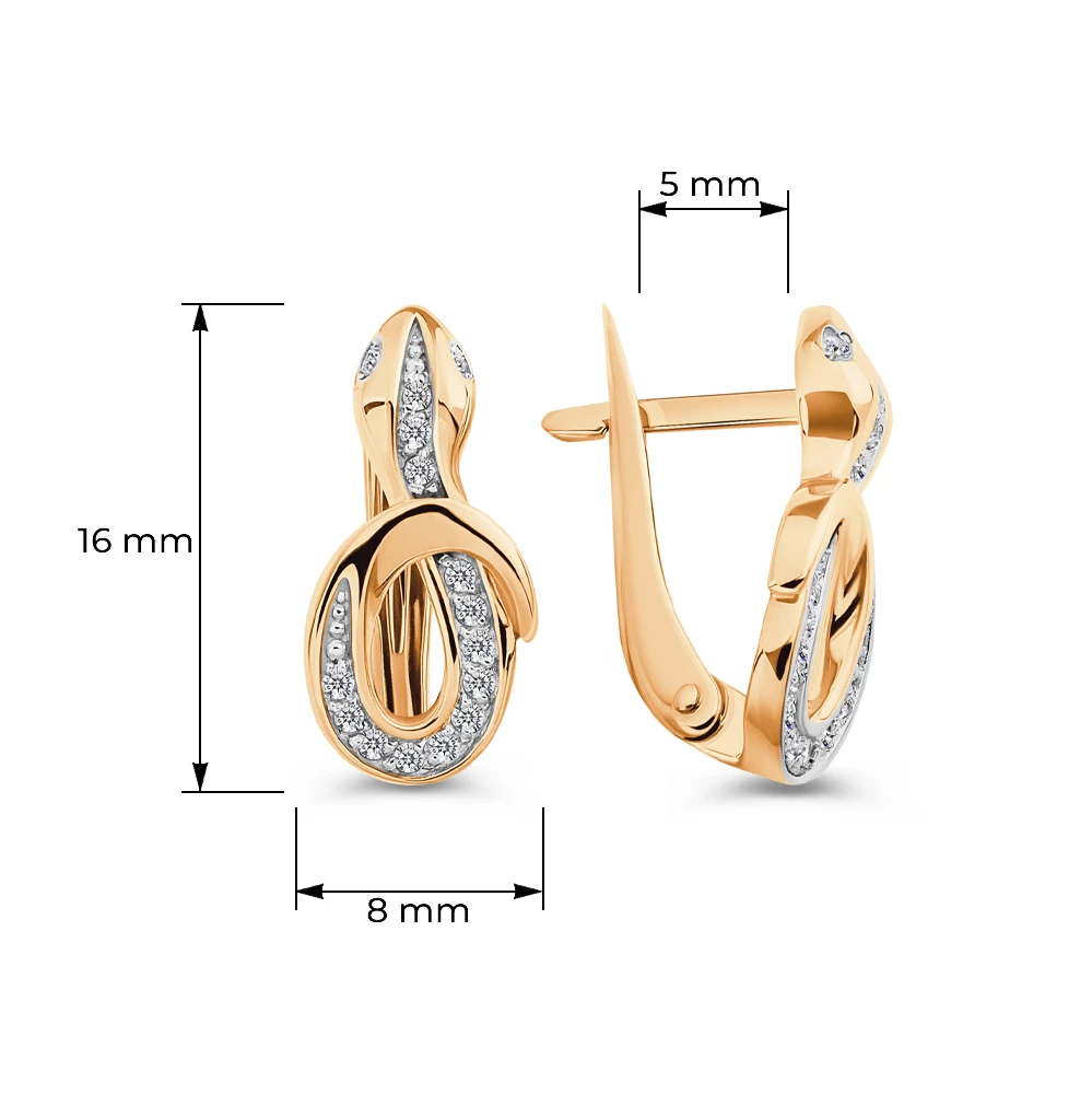 Серьги  Змея с фианитами из красного золота 585 пробы Серьги  Змея с фианитами из красного золота 585 пробы