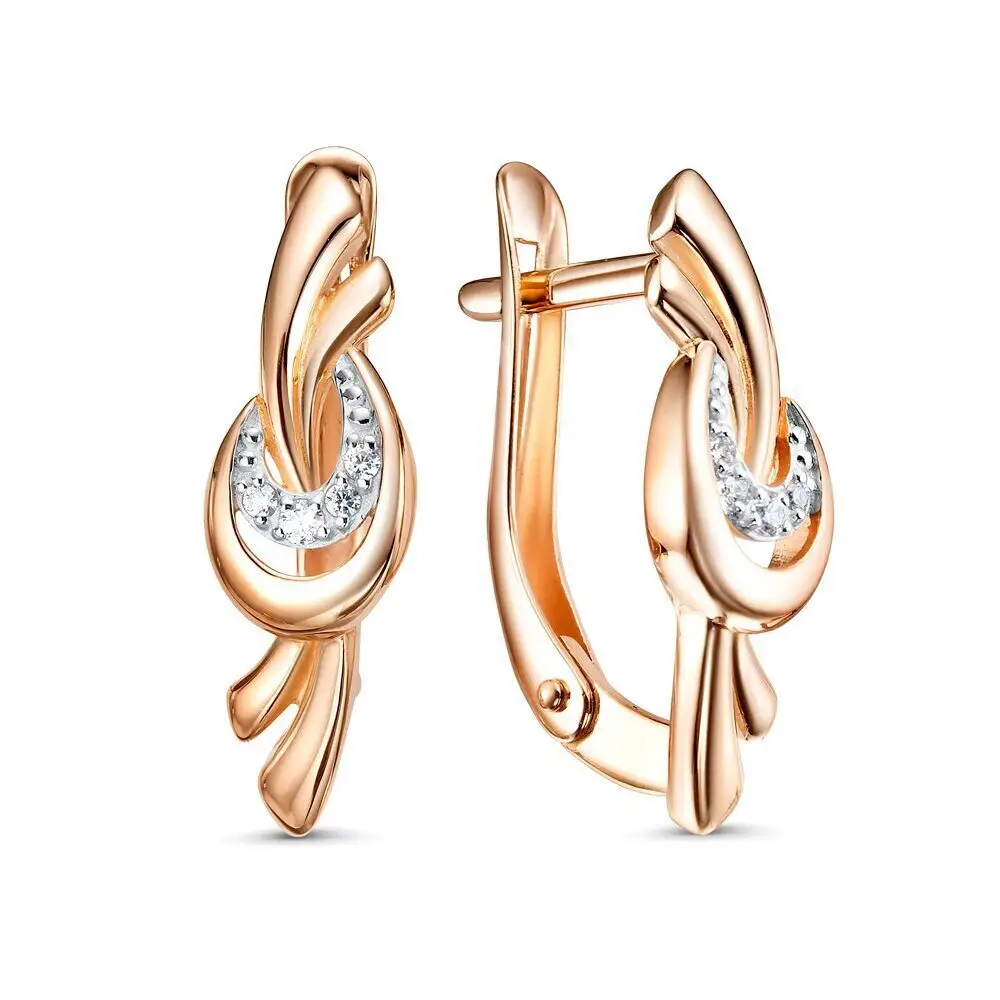 Серьги с фианитами из красного золота 585 пробы 1