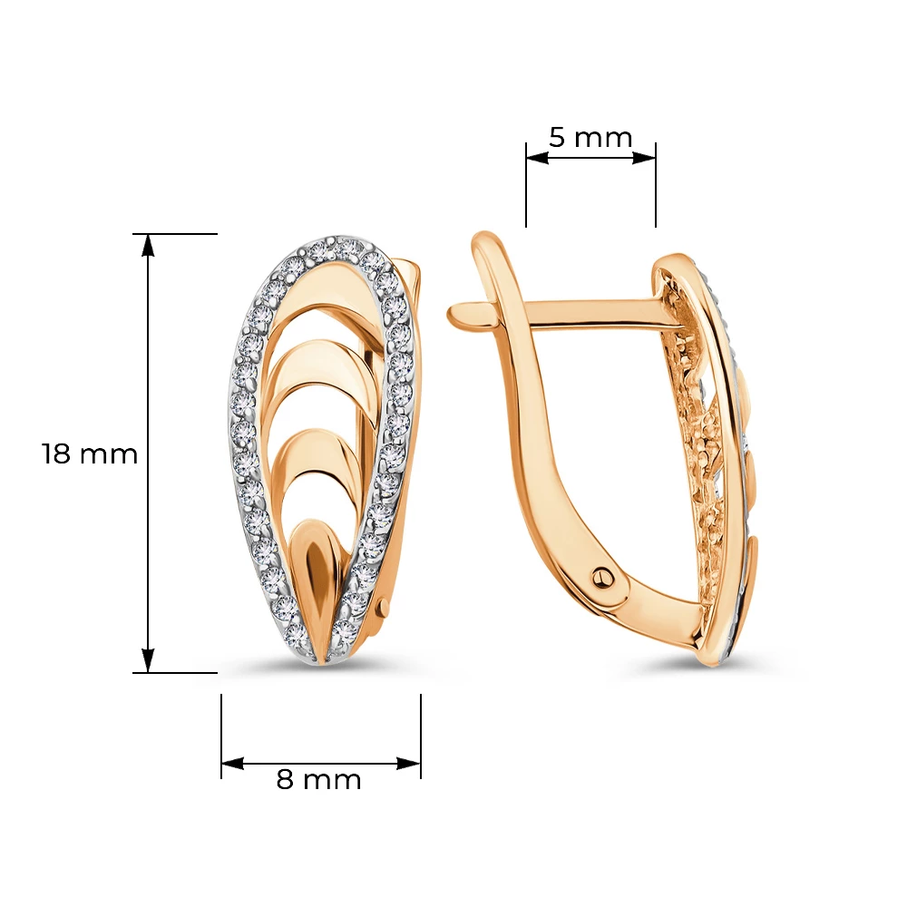 Серьги с фианитами из красного золота 585 пробы