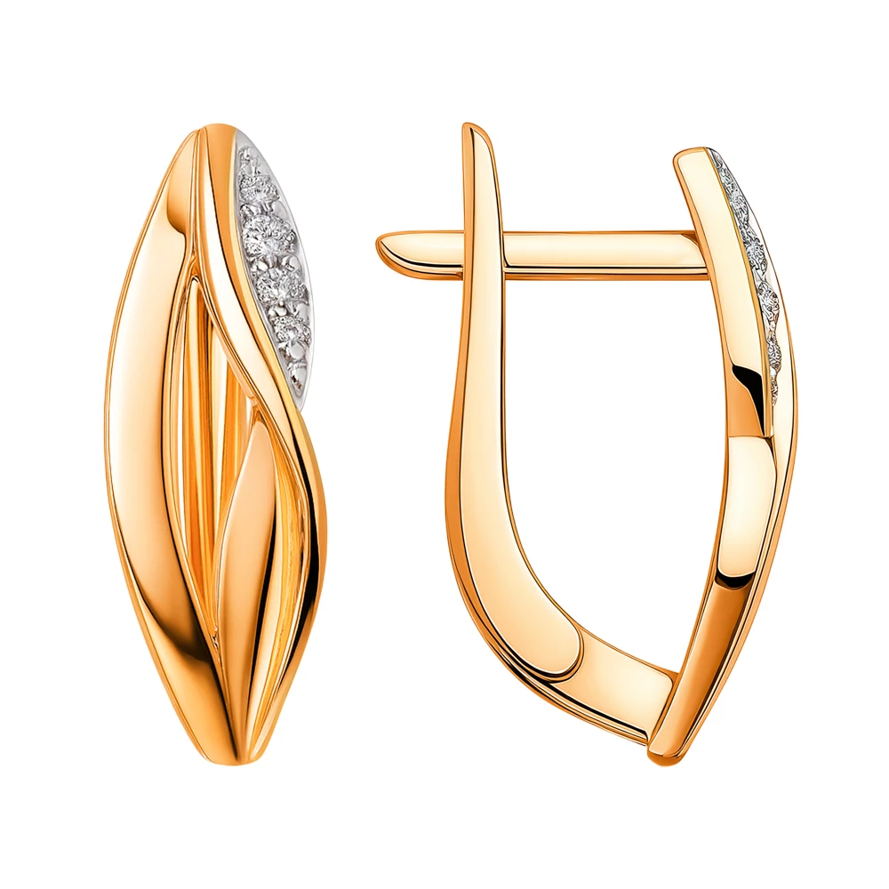 Серьги с фианитами из красного золота 585 пробы