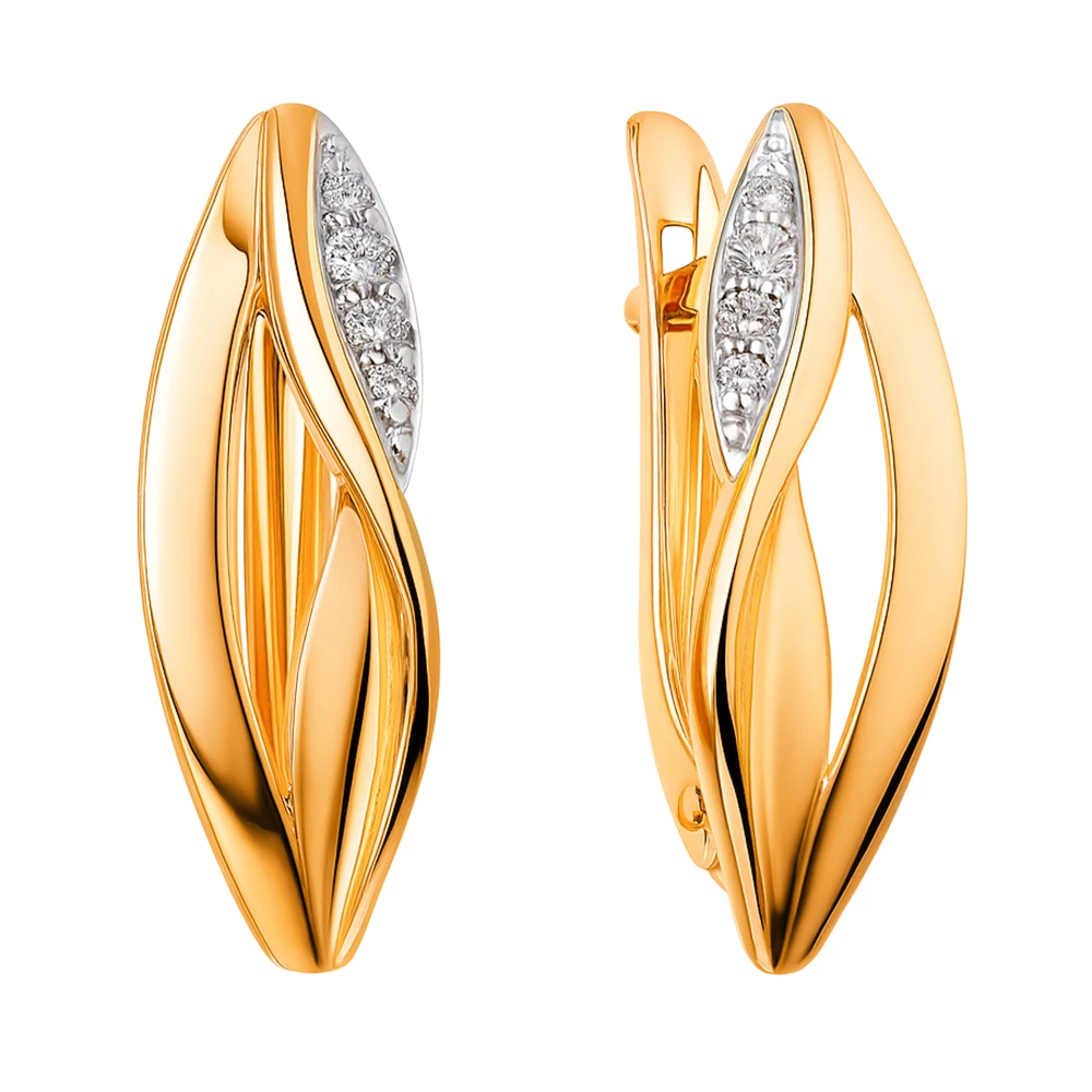 Серьги с фианитами из красного золота 585 пробы