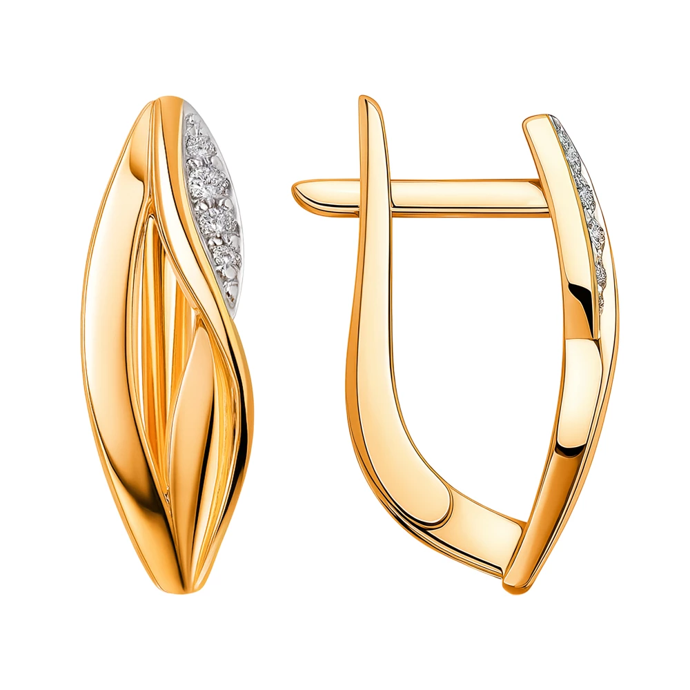 Серьги с фианитами из красного золота 585 пробы