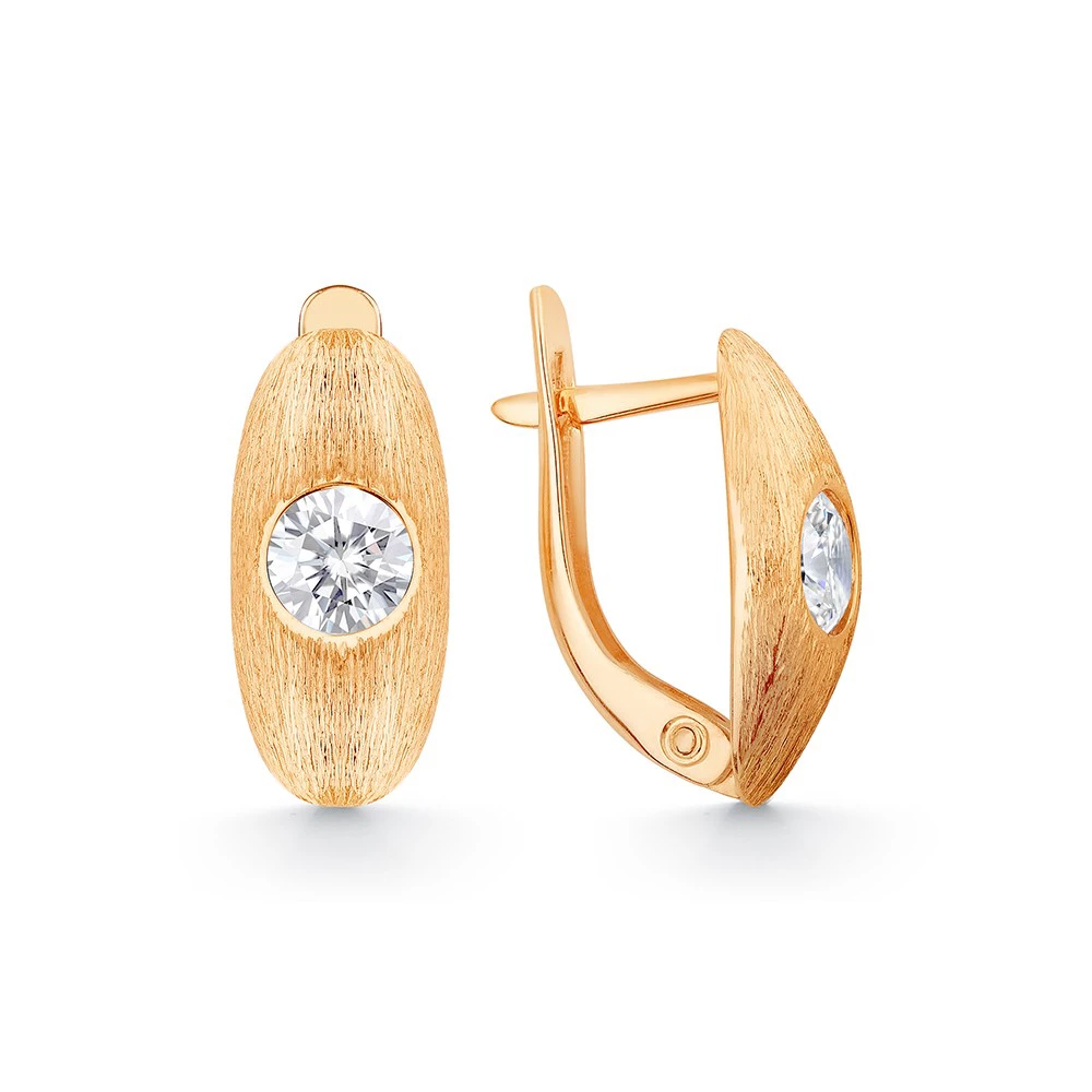 Серьги с фианитами из красного золота 585 пробы