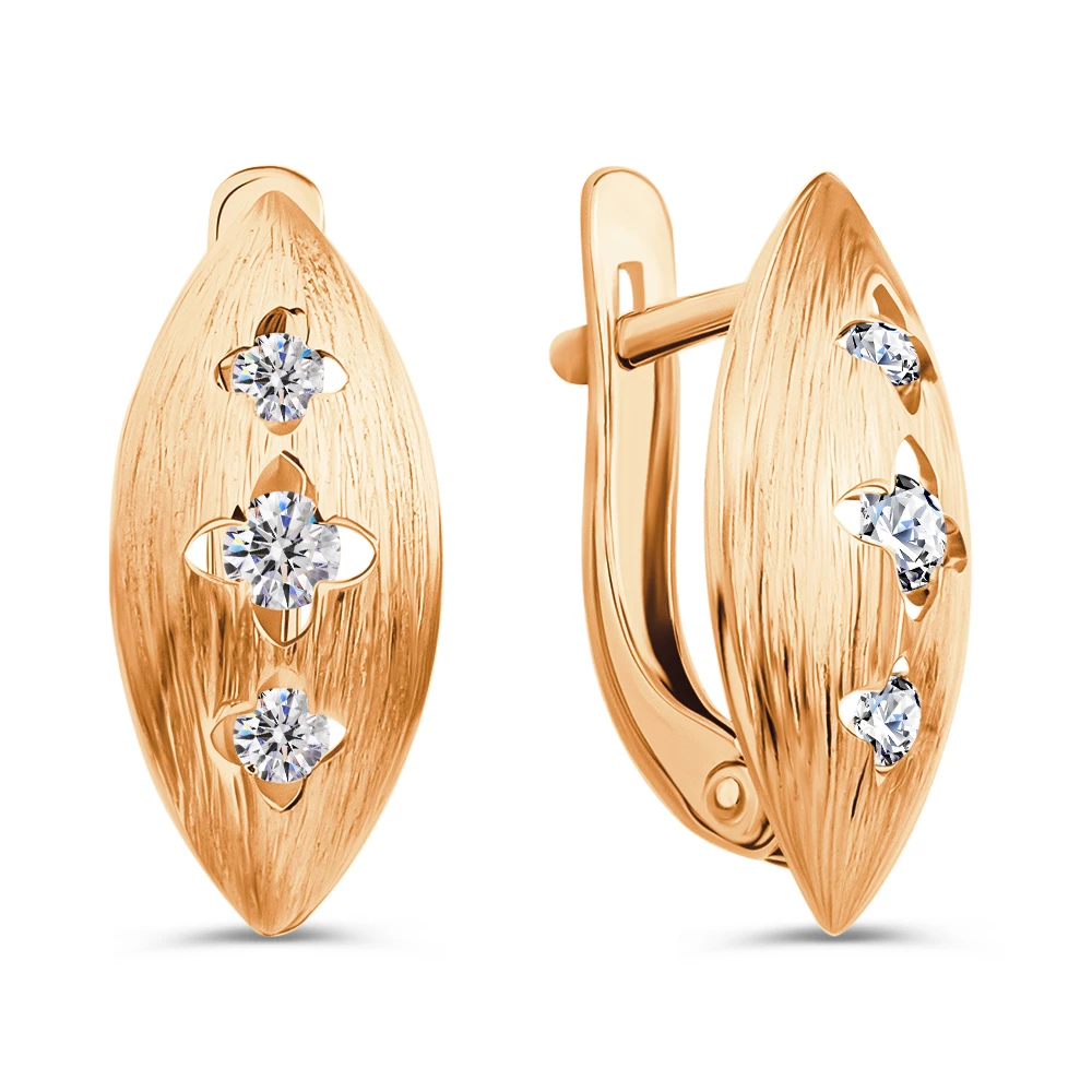 Серьги с фианитами из красного золота 585 пробы