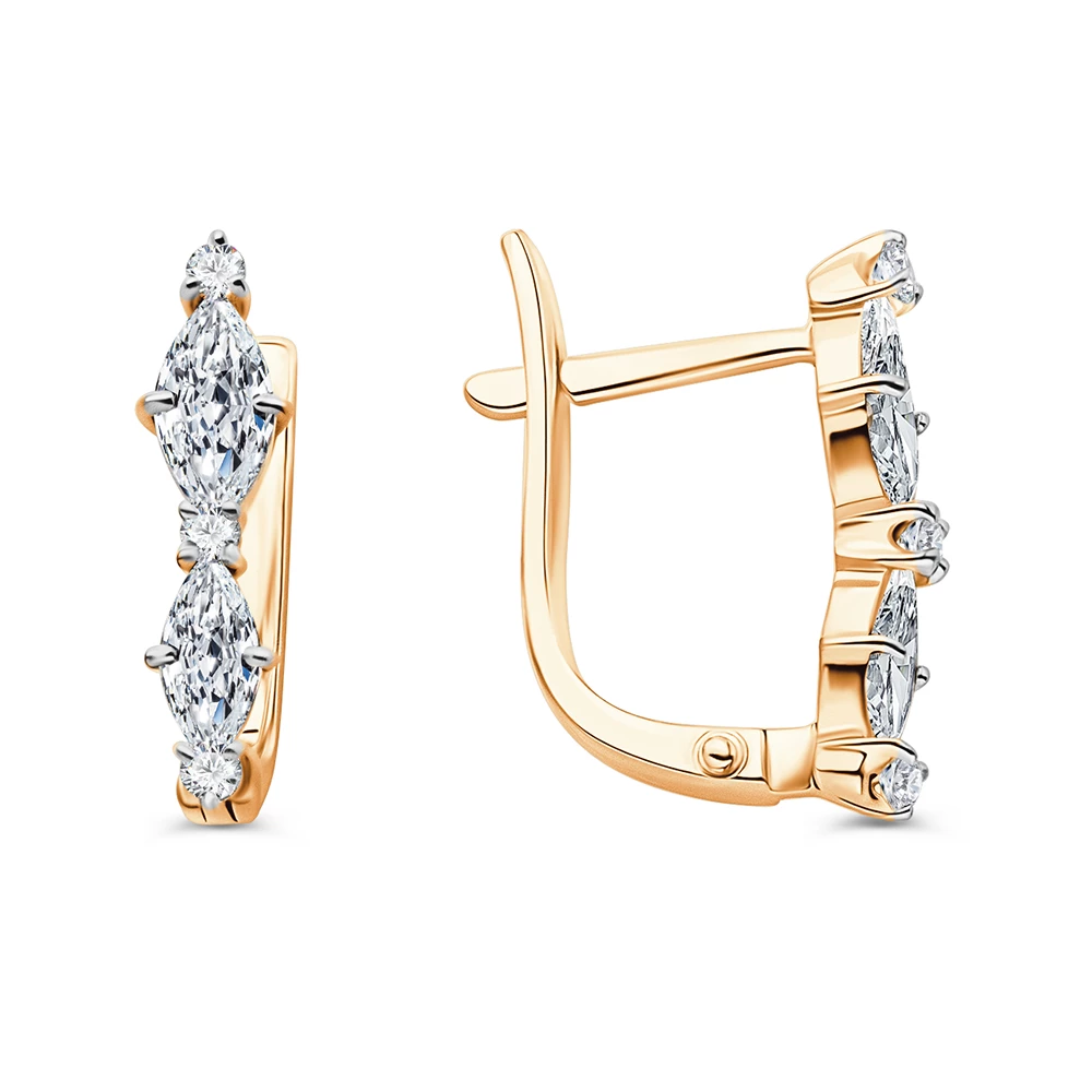 Серьги с фианитами из красного золота 585 пробы 2