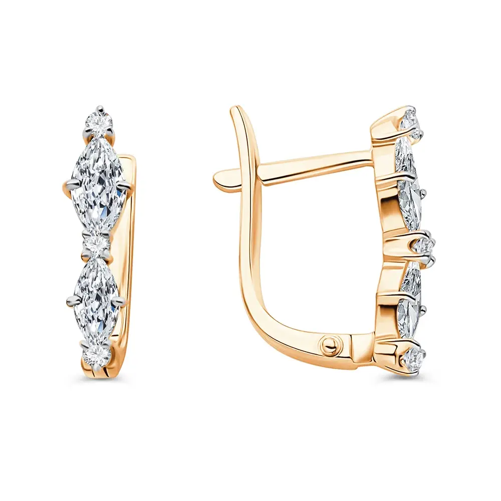 Серьги с фианитами из красного золота 585 пробы 1