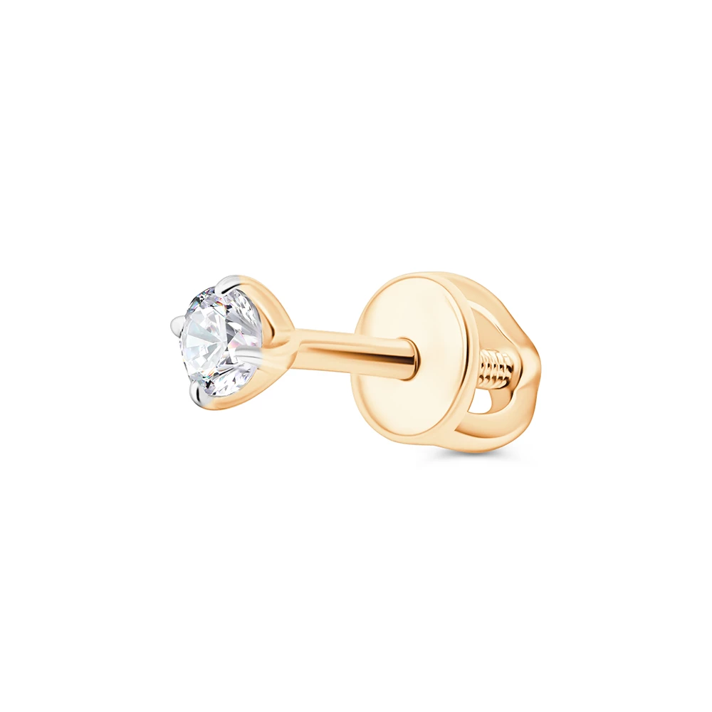 Серьга с фианитом из красного золота 585 пробы