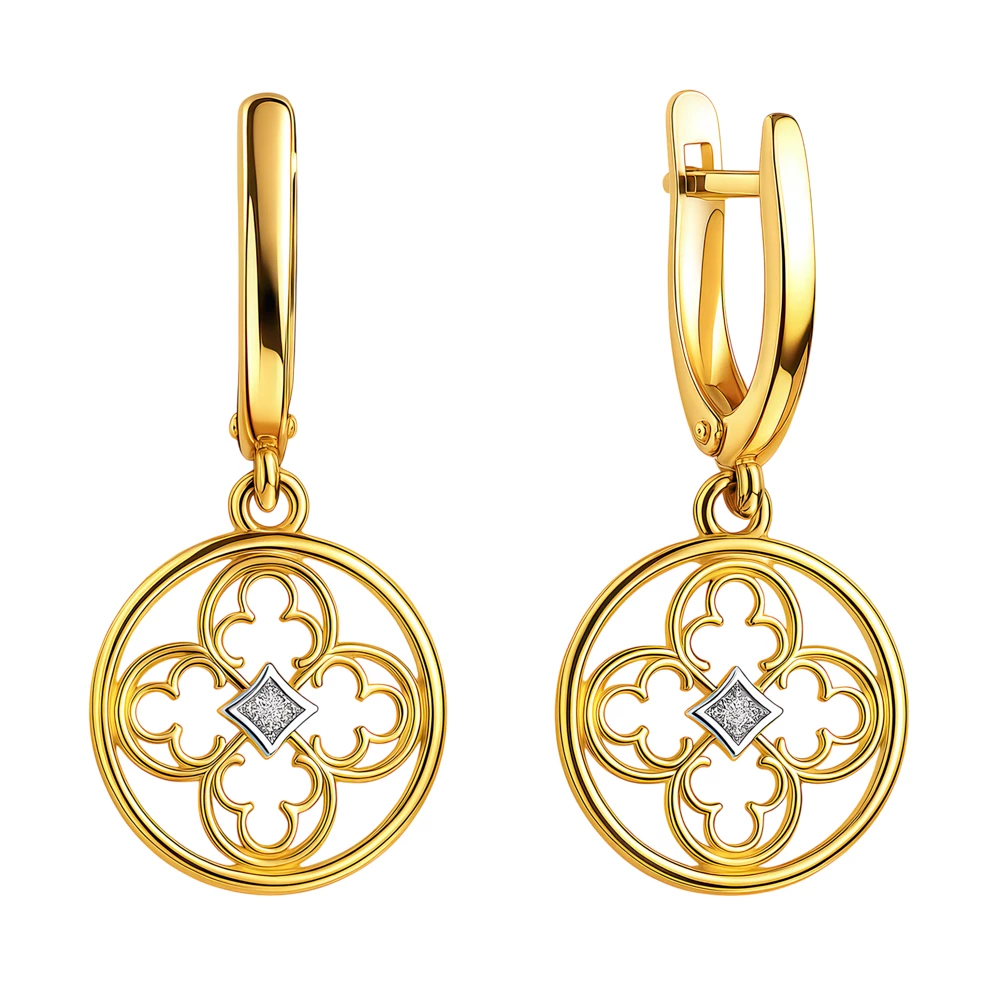 Серьги с фианитами из красного золота 585 пробы