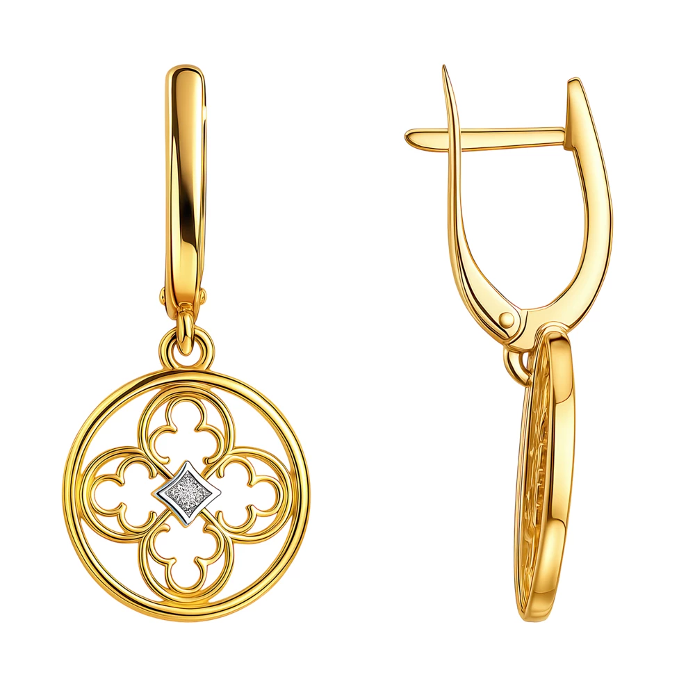 Серьги с фианитами из красного золота 585 пробы