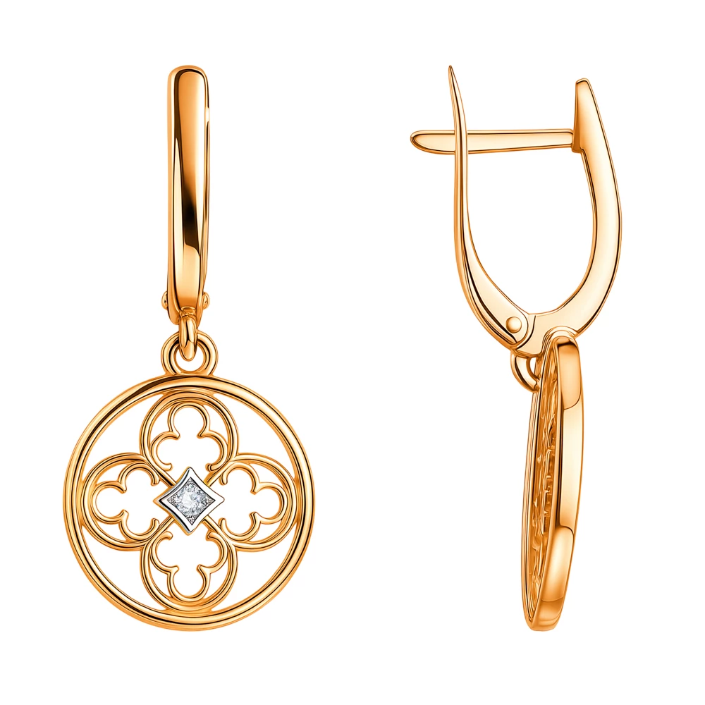 Серьги с фианитами из красного золота 585 пробы