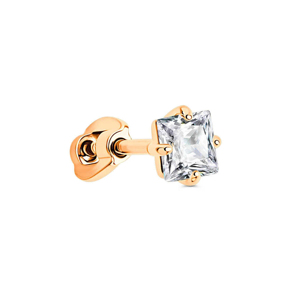 Серьга с фианитом из красного золота 375 пробы