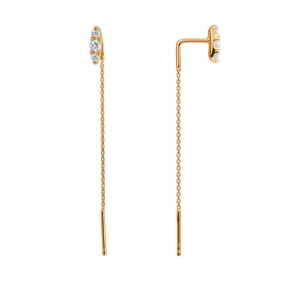 Серьги с фианитами из красного золота 375 пробы