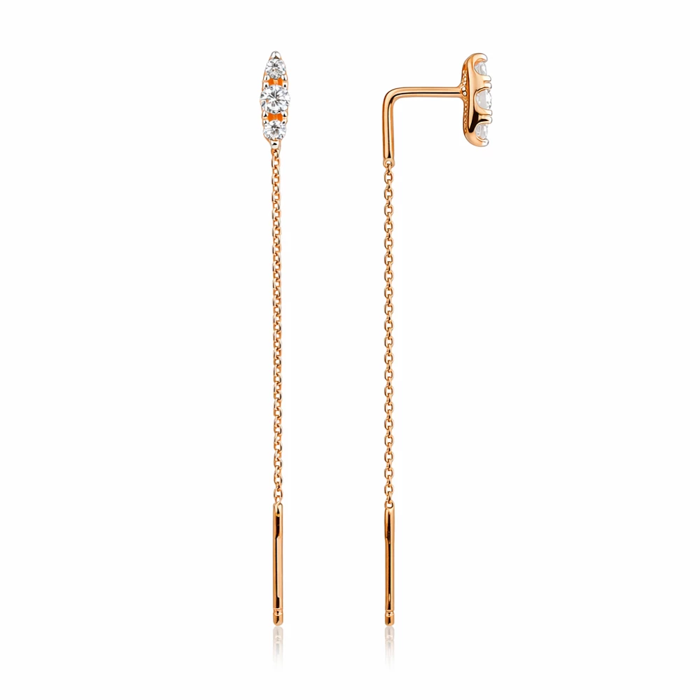 Серьги с фианитами из красного золота 375 пробы