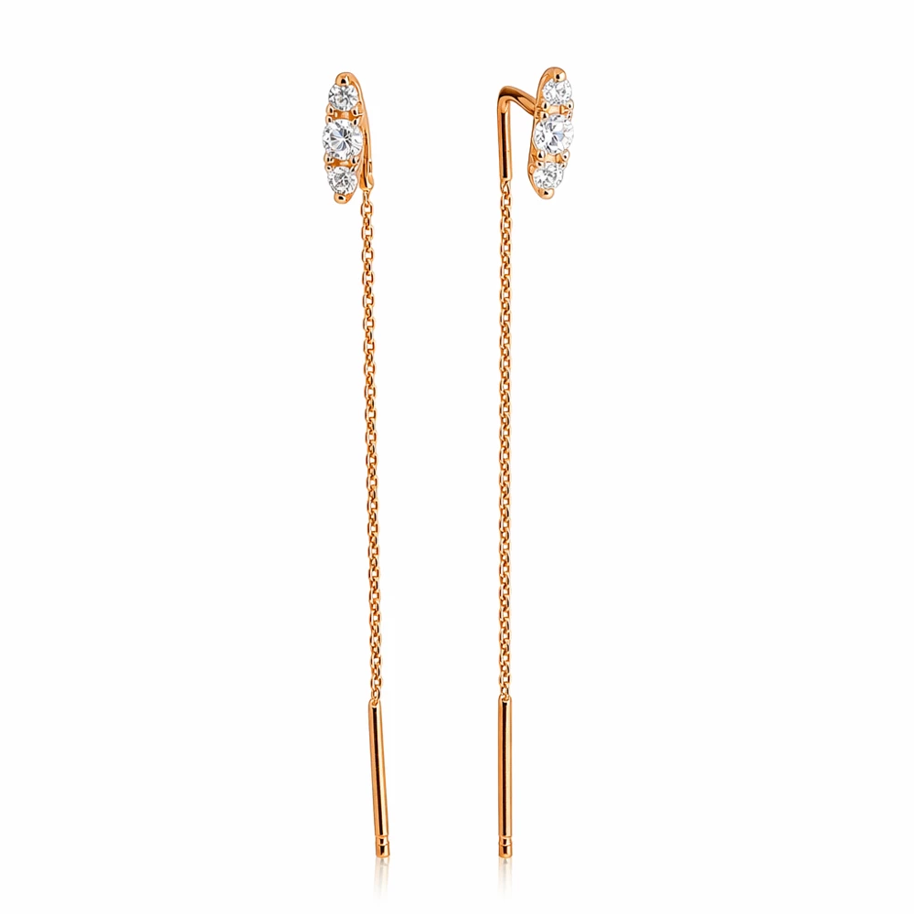 Серьги с фианитами из красного золота 375 пробы