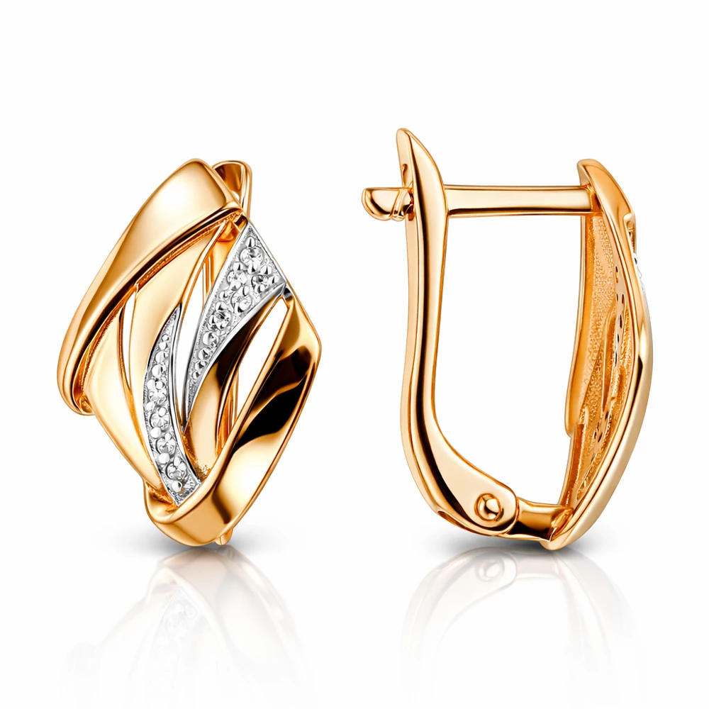 Серьги с фианитами из красного золота 585 пробы