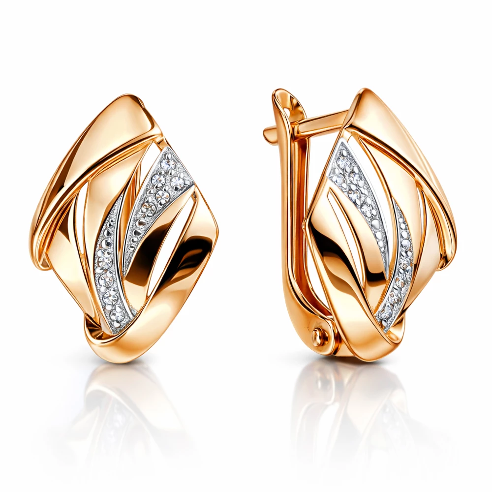 Серьги с фианитами из красного золота 585 пробы