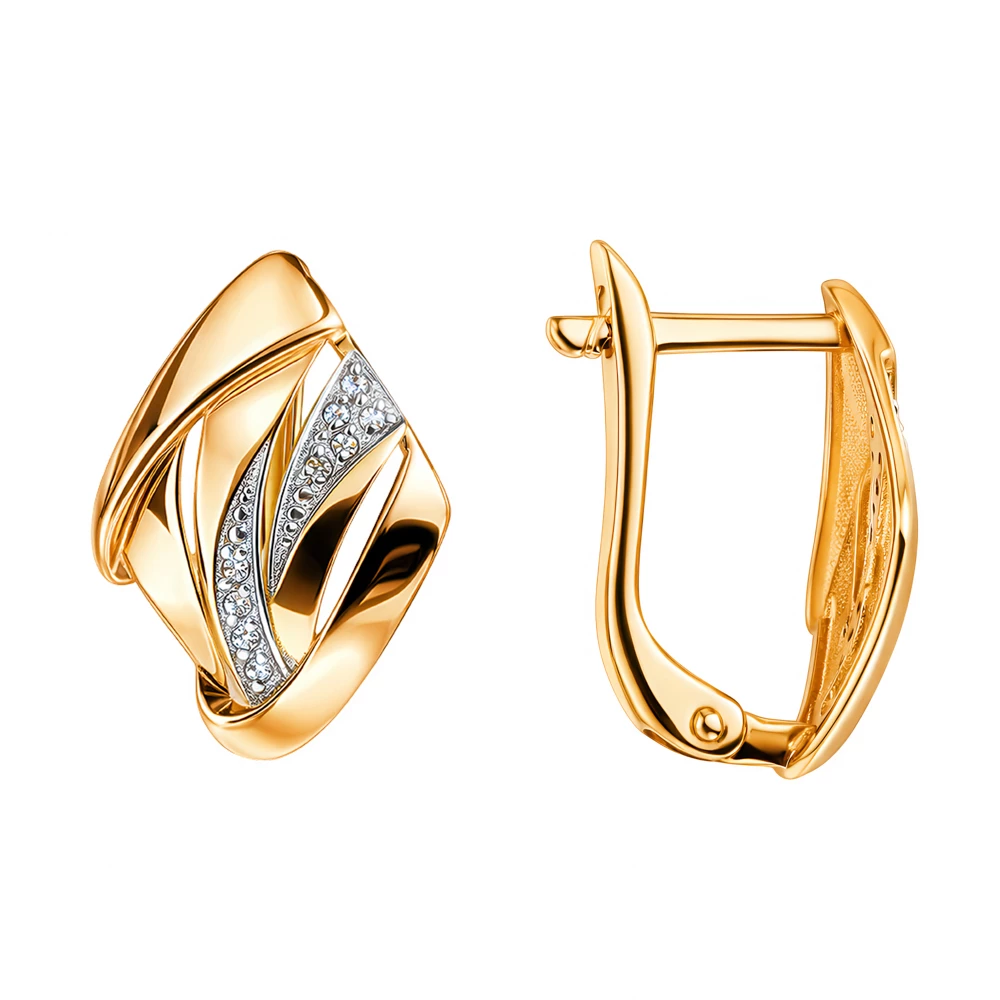 Серьги с фианитами из красного золота 585 пробы