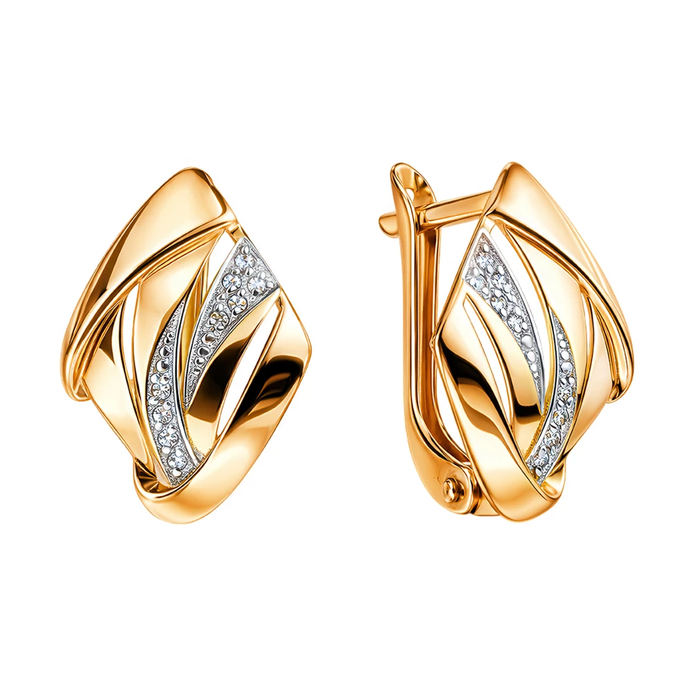 Серьги с фианитами из красного золота 585 пробы