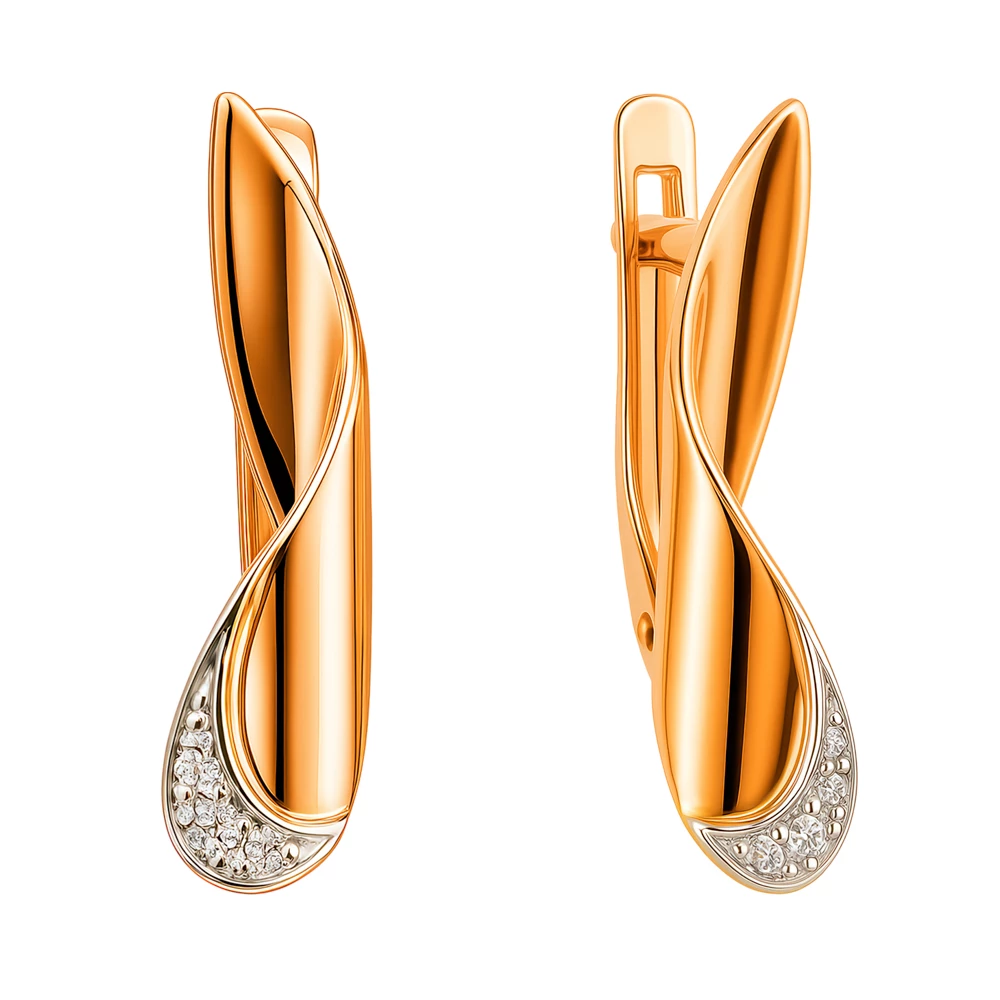 Серьги с фианитами из красного золота 375 пробы