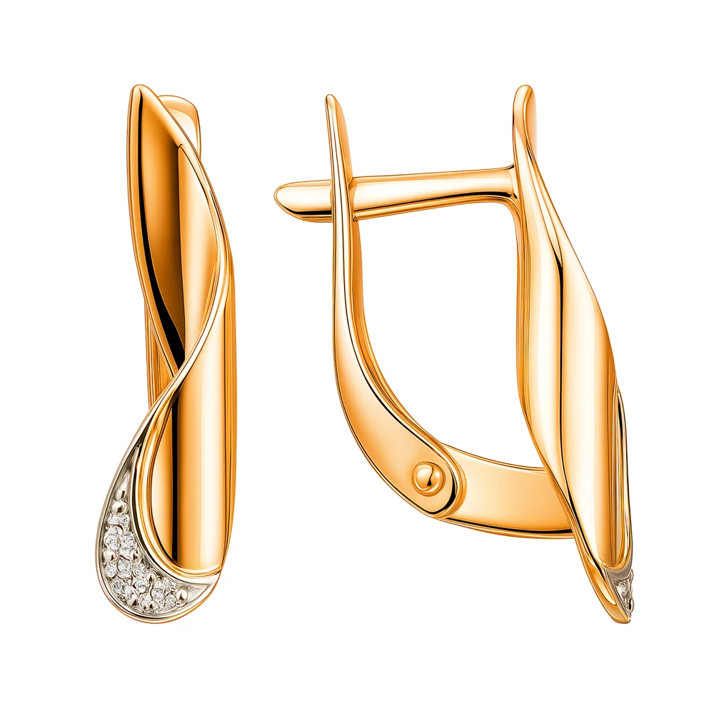 Серьги с фианитами из красного золота 375 пробы