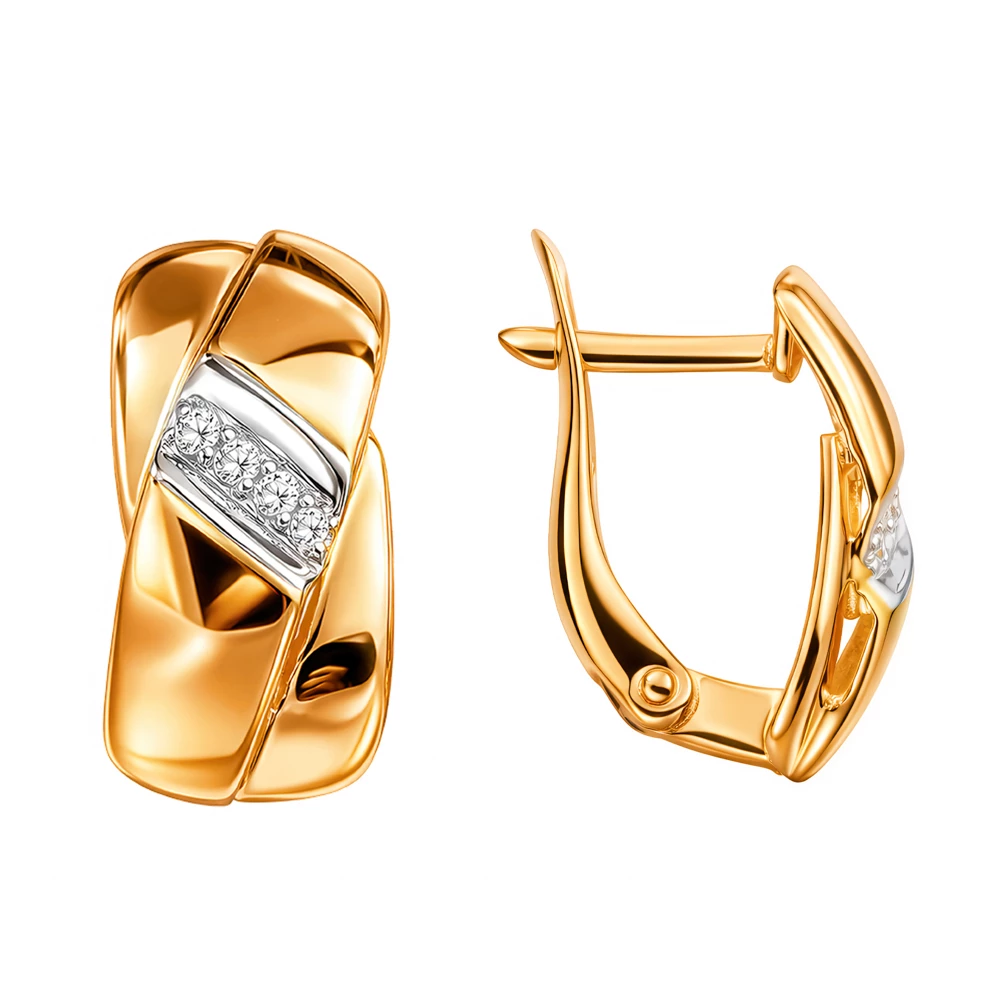 Серьги с фианитами из красного золота 585 пробы