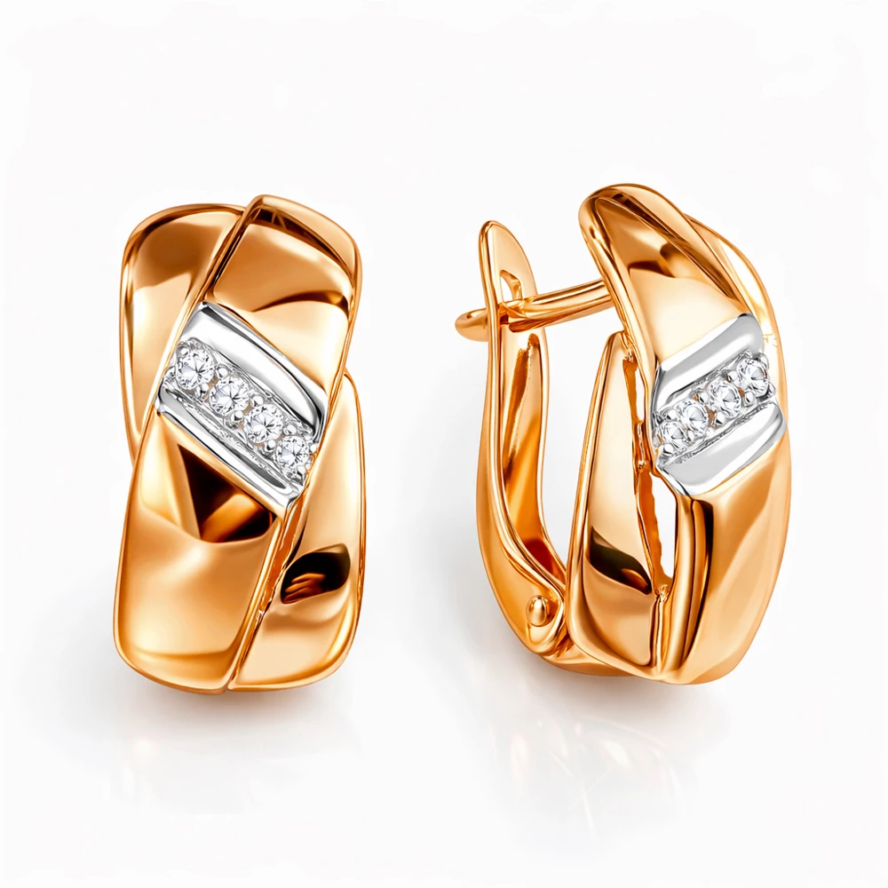 Серьги с фианитами из красного золота 585 пробы