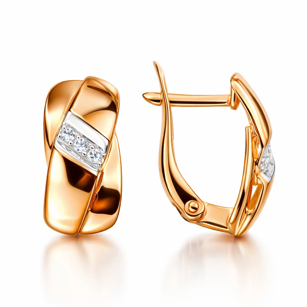 Серьги с фианитами из красного золота 585 пробы