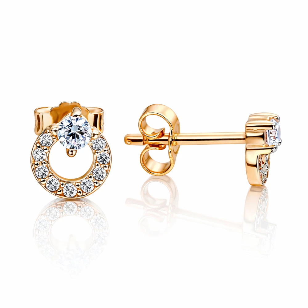 Серьги с фианитами из красного золота 375 пробы