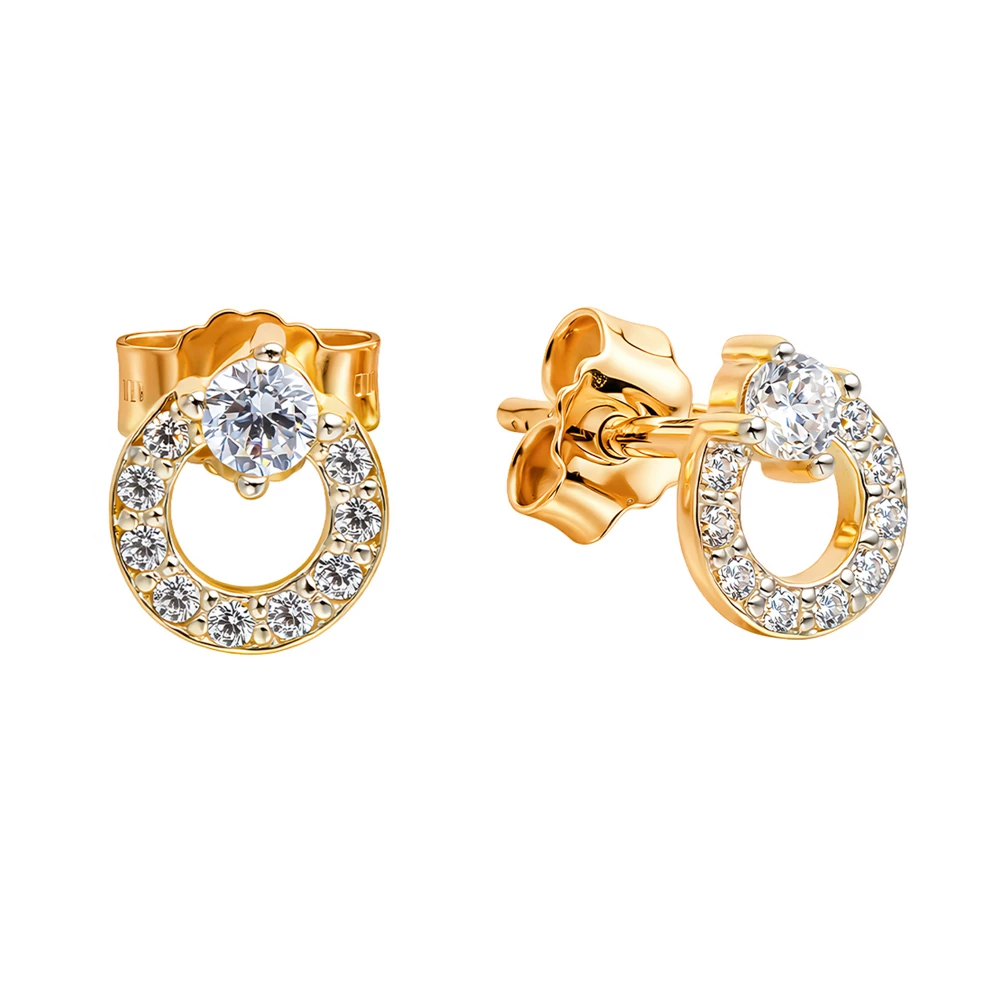 Серьги с фианитами из красного золота 375 пробы