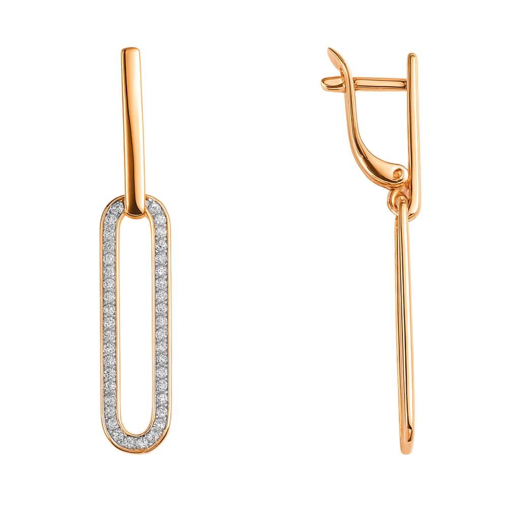 Серьги с фианитами из красного золота 585 пробы