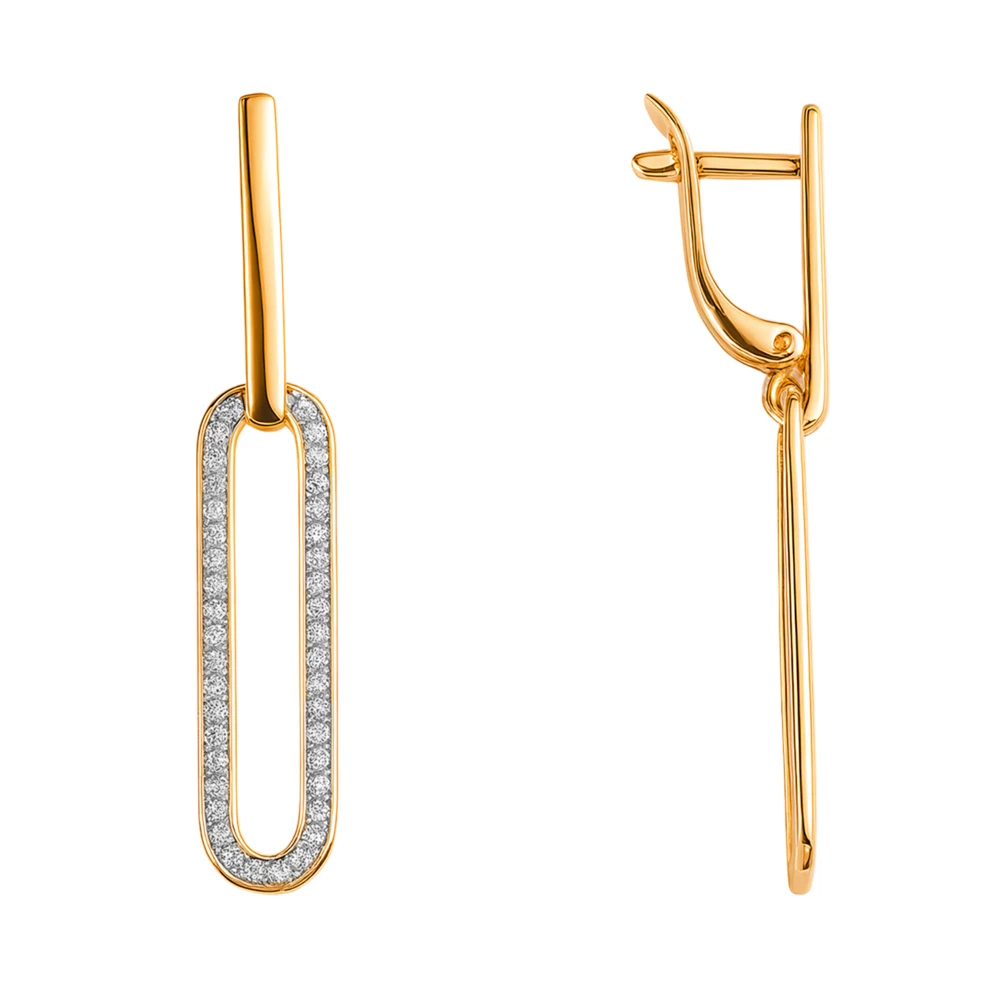 Серьги с фианитами из красного золота 585 пробы