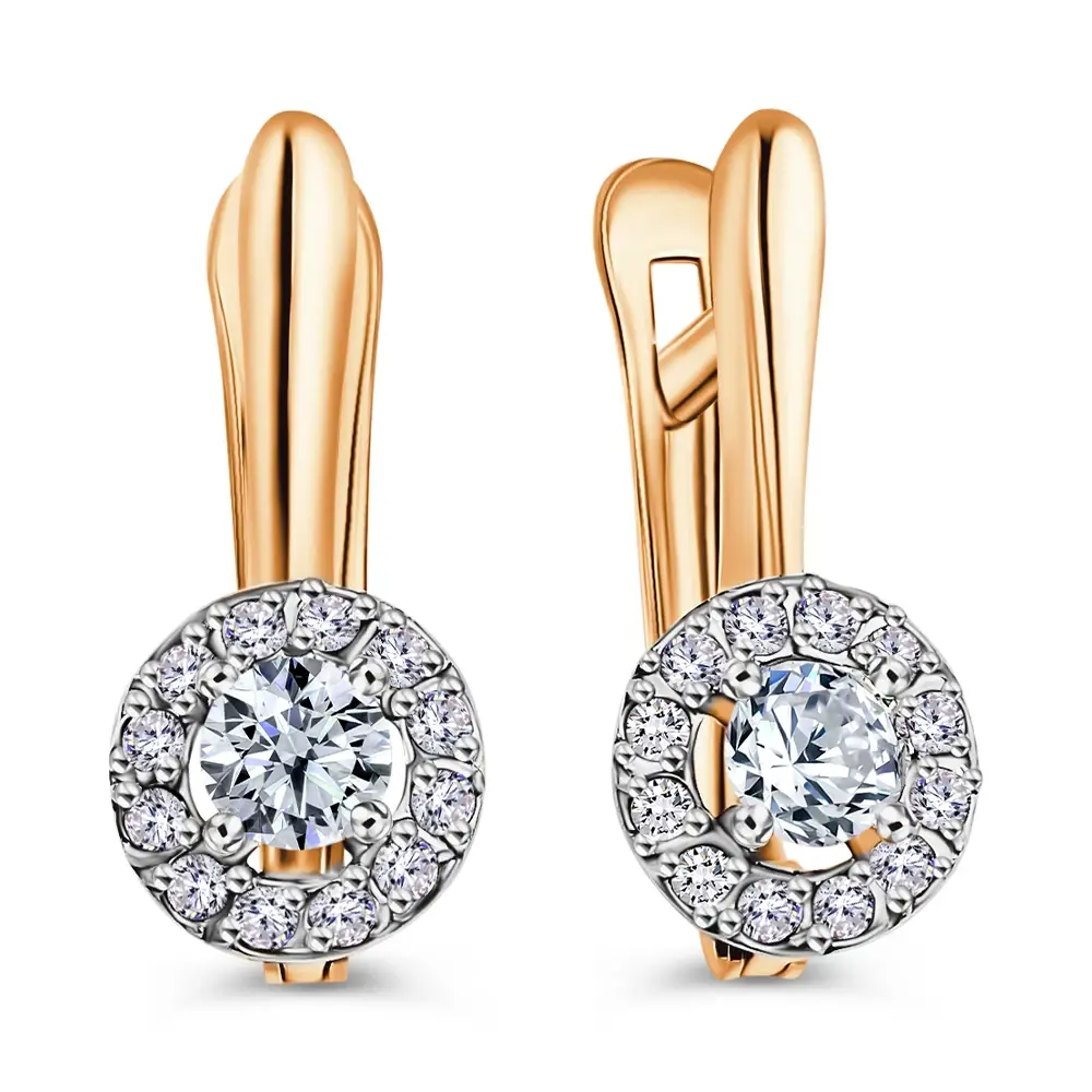 Серьги с фианитами из красного золота 585 пробы 1