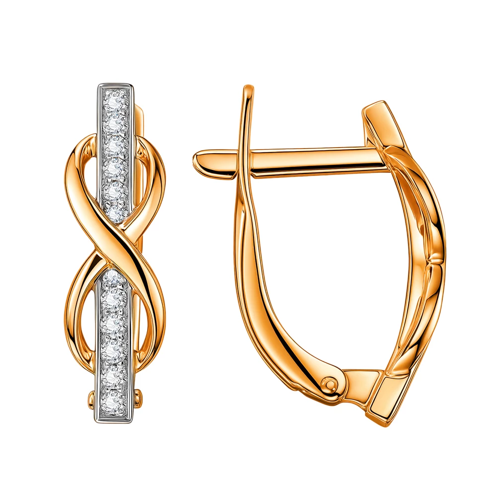 Серьги с фианитами из красного золота 585 пробы