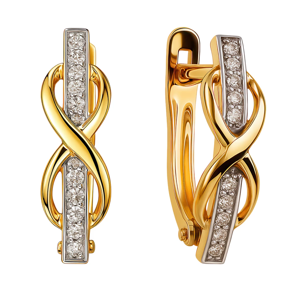 Серьги с фианитами из красного золота 585 пробы Серьги с фианитами из красного золота 585 пробы