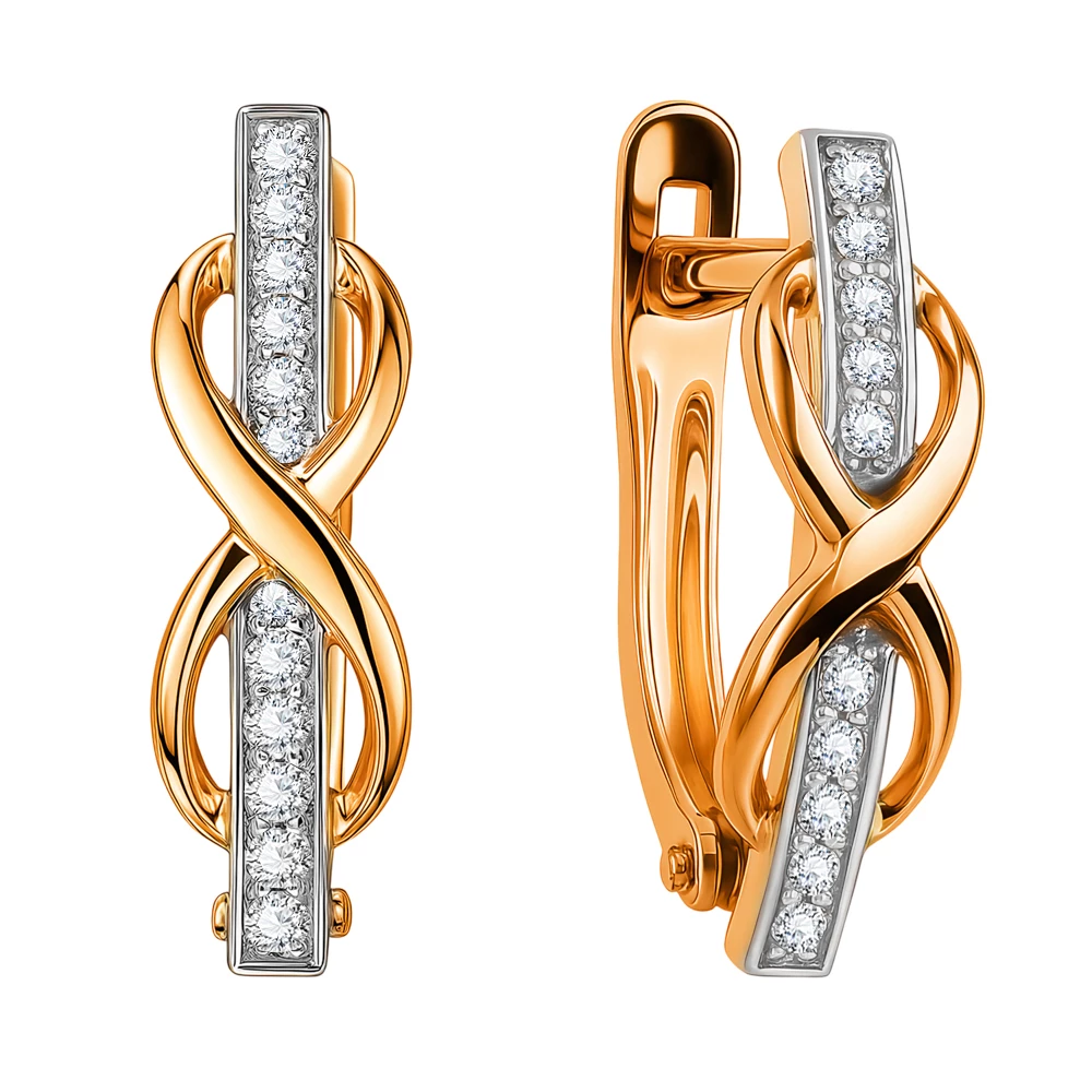 Серьги с фианитами из красного золота 585 пробы