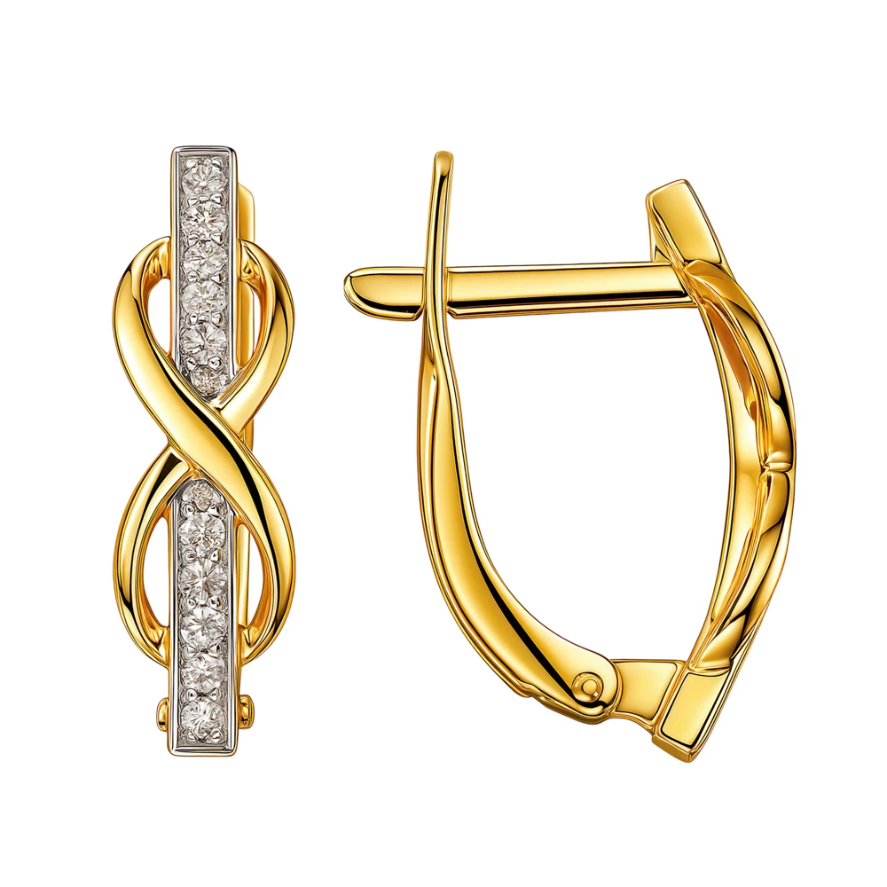 Серьги с фианитами из красного золота 585 пробы Серьги с фианитами из красного золота 585 пробы