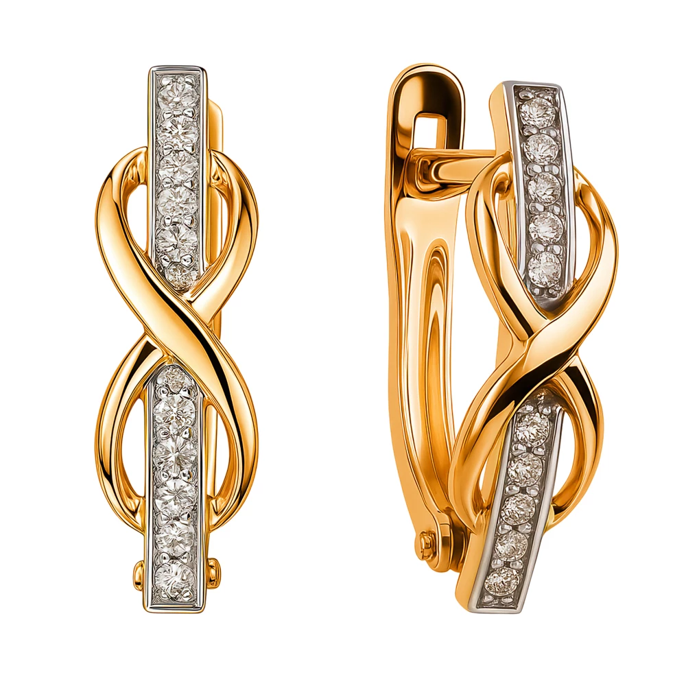 Серьги с фианитами из красного золота 585 пробы