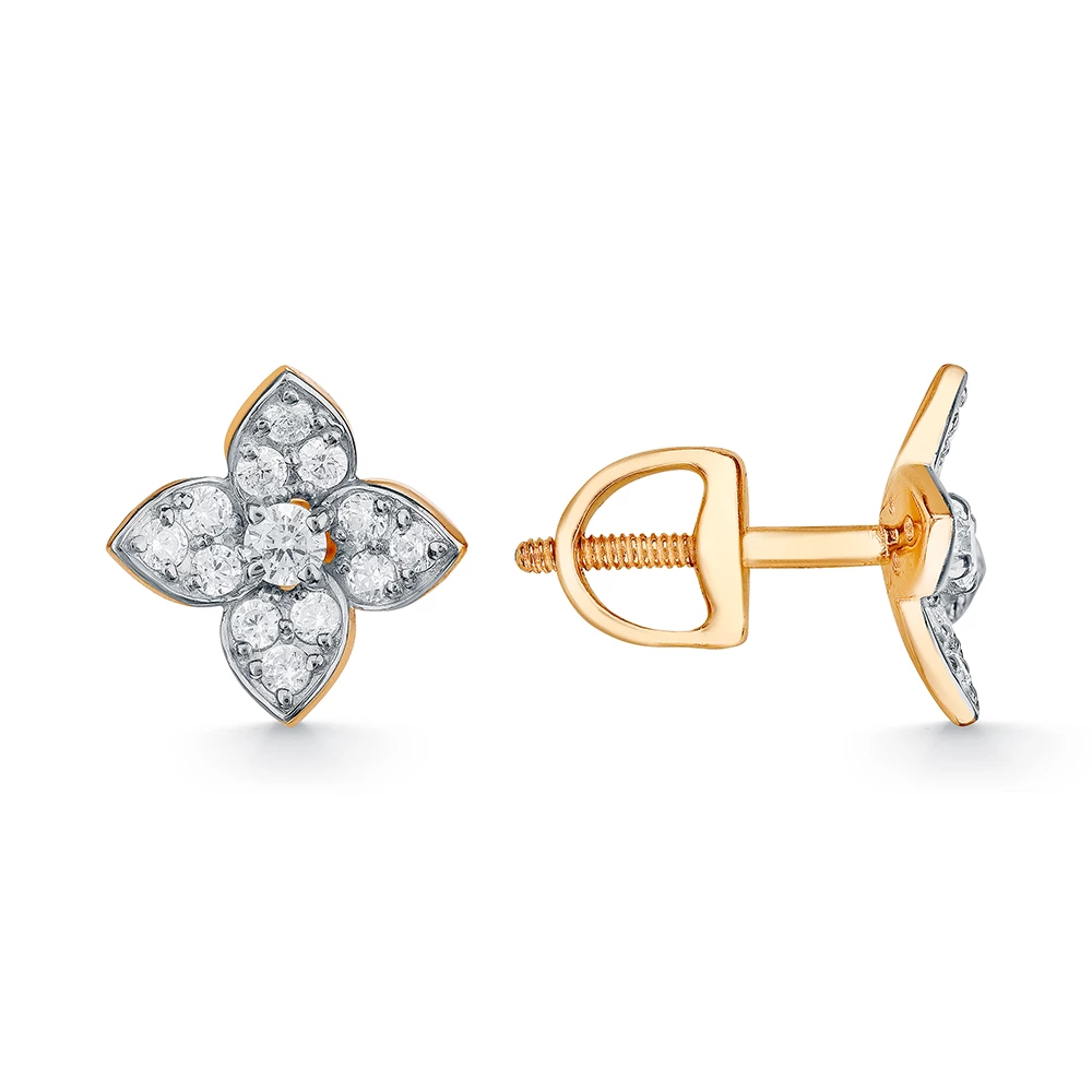 Серьги с фианитами из красного золота 585 пробы