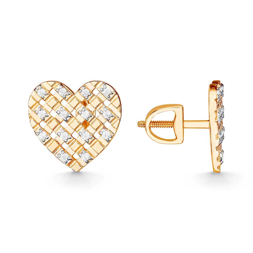 Серьги с фианитами из красного золота 585 пробы