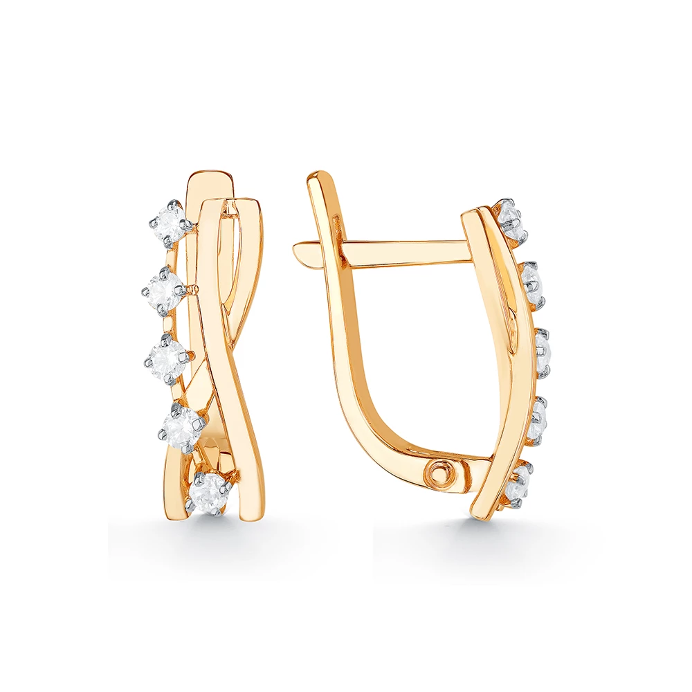 Серьги с фианитами из красного золота 585 пробы