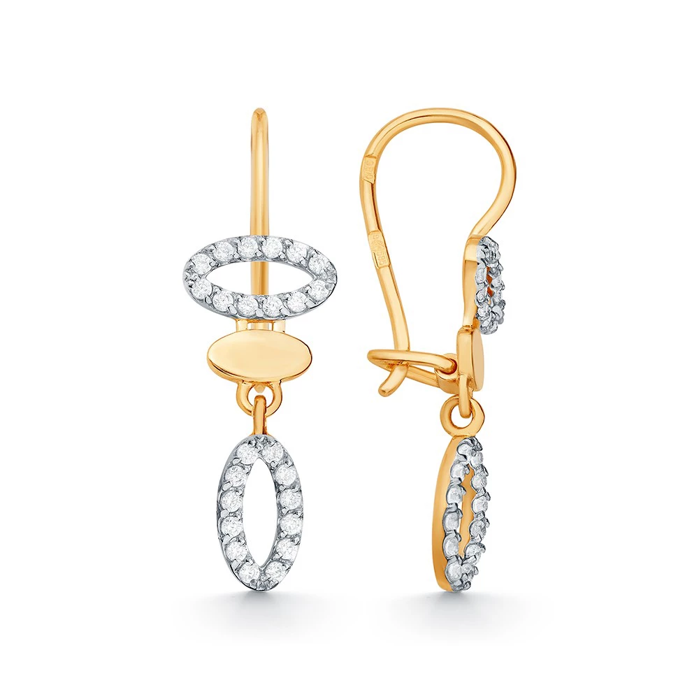 Серьги с фианитами из красного золота 585 пробы