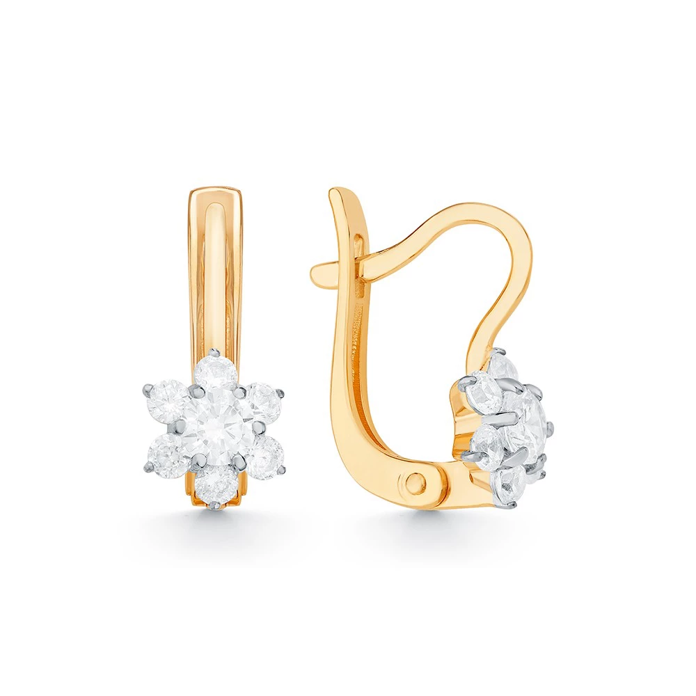 Серьги с фианитами из красного золота 585 пробы