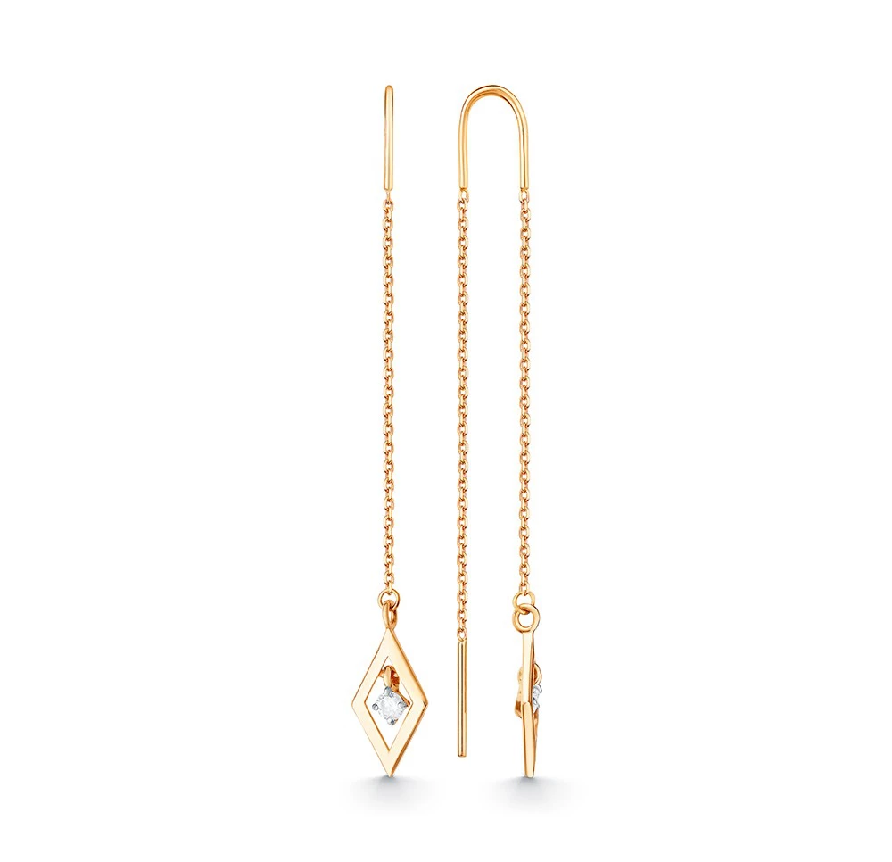 Серьги с фианитами из красного золота 585 пробы