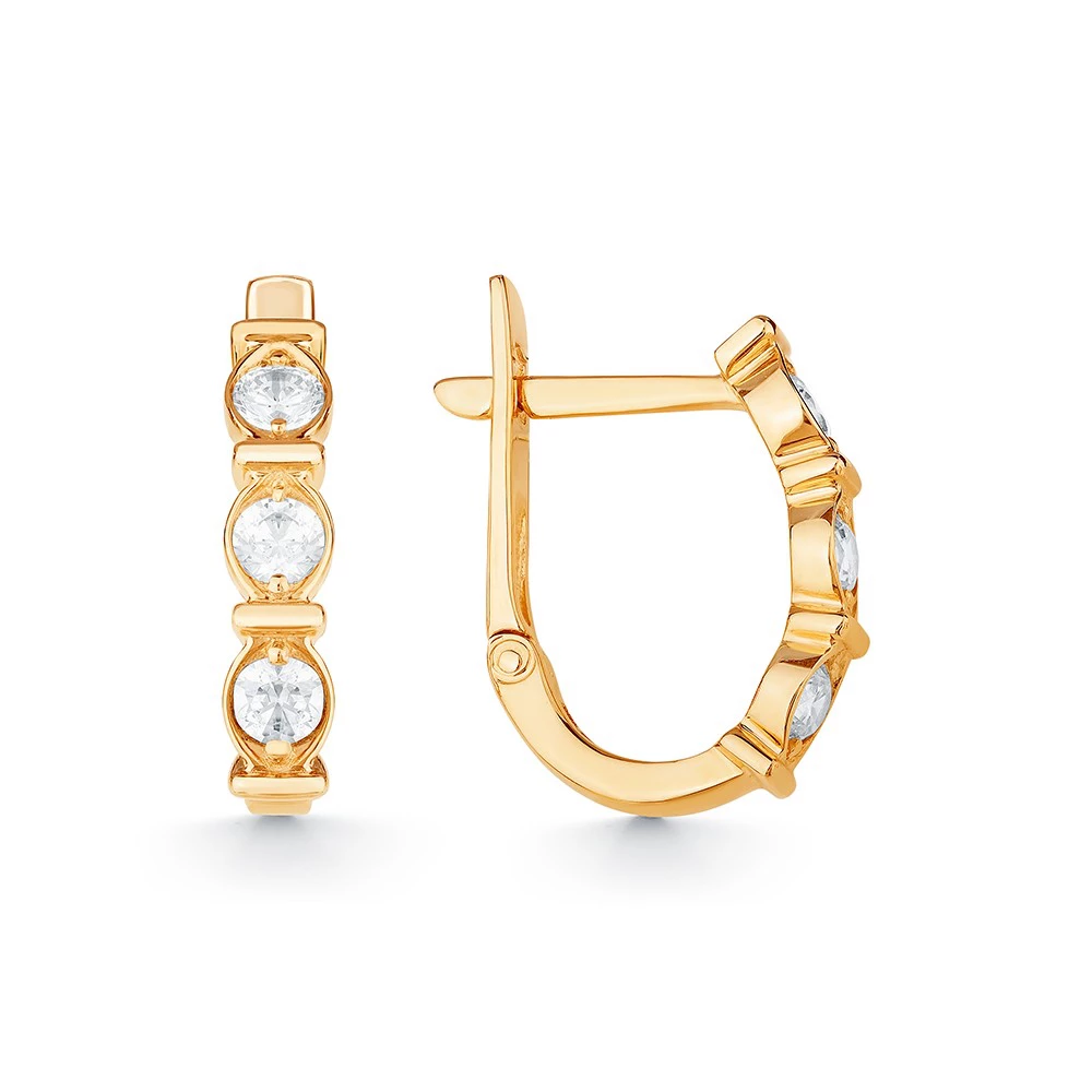 Серьги с фианитами из красного золота 585 пробы