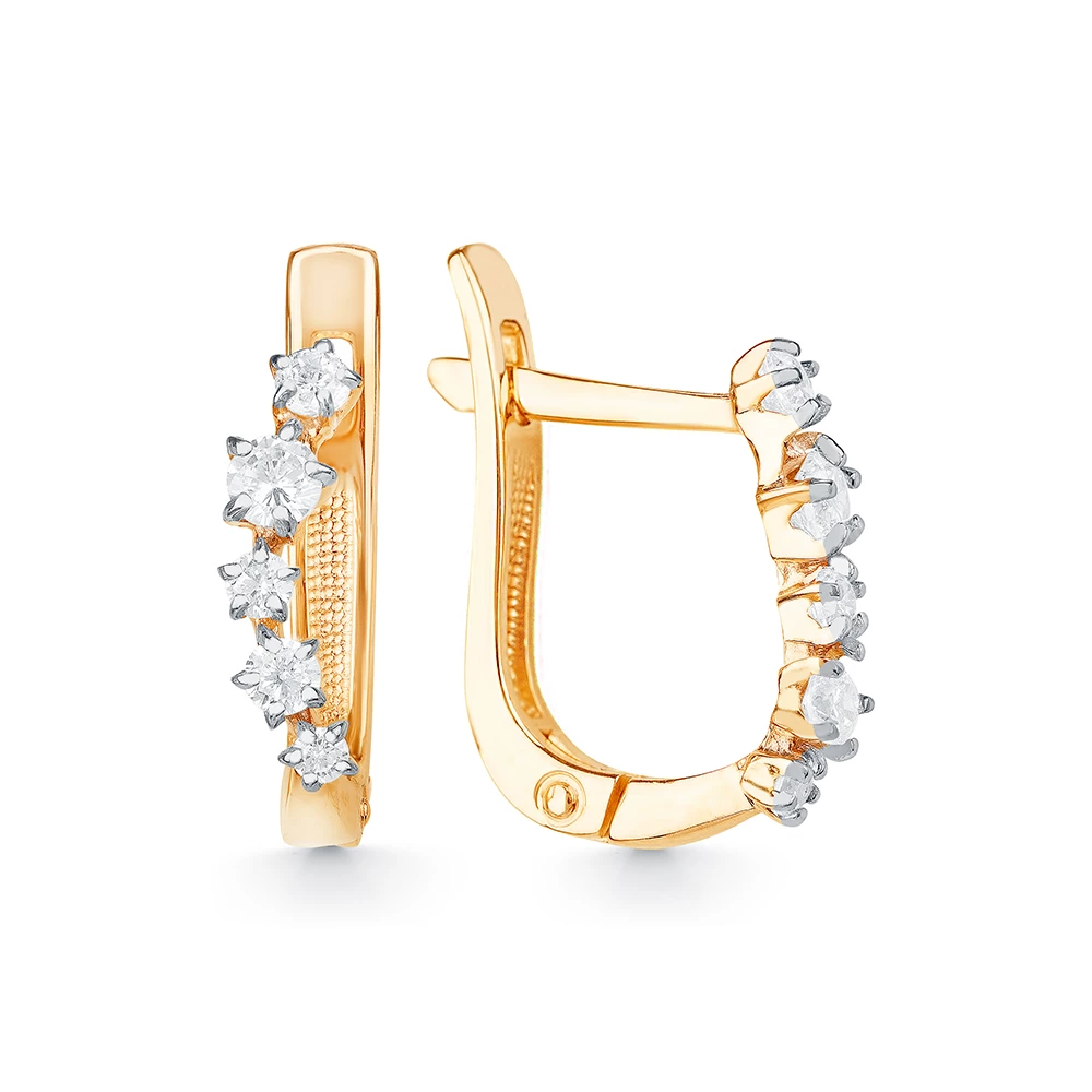 Серьги с фианитами из красного золота 585 пробы