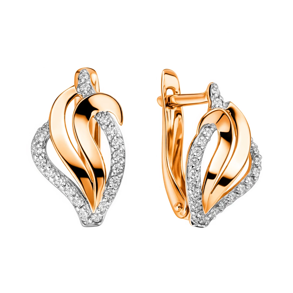 Серьги с фианитами из красного золота 585 пробы