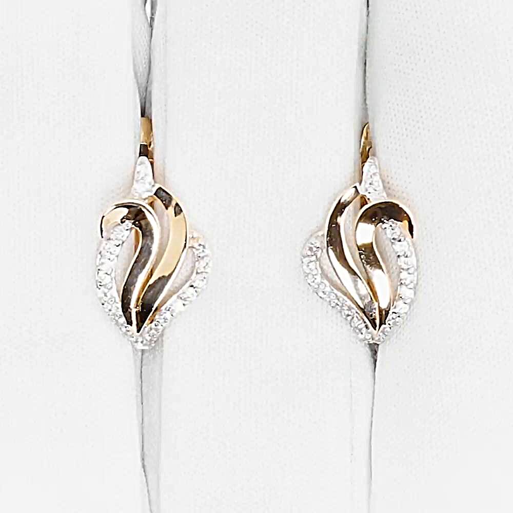 Серьги с фианитами из красного золота 585 пробы